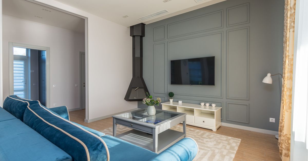 Modern living room with a wall-mounted TV